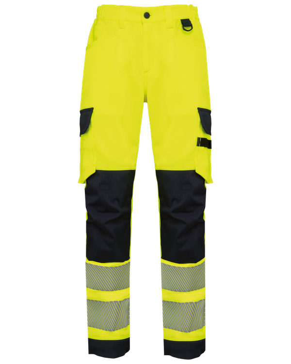 Pantalon de sécurité recyclé multipoches unisexe Hi Viz Yellow / Navy WK. Designed To Work