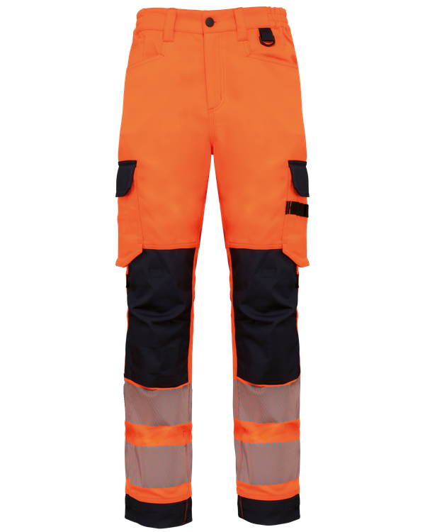 Pantalon de sécurité recyclé multipoches unisexe Hi Viz Orange / Navy WK. Designed To Work