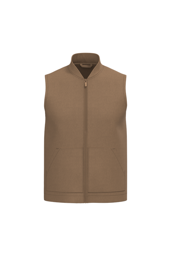 Bodywarmer rembourré en sergé écoresponsable à col teddy unisexe Dark camel Native Spirit
