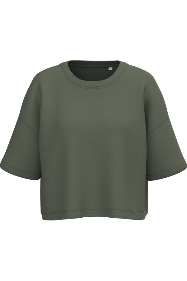 Sweat-shirt crop à manches courtes col rond femme Sporty Khaki PROACT®