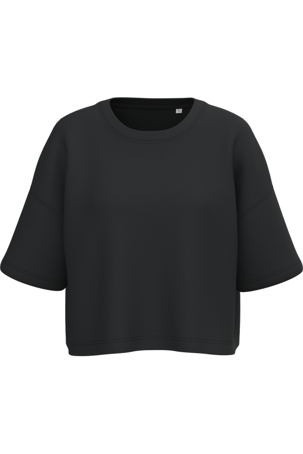 Sweat-shirt crop à manches courtes col rond femme Black PROACT®
