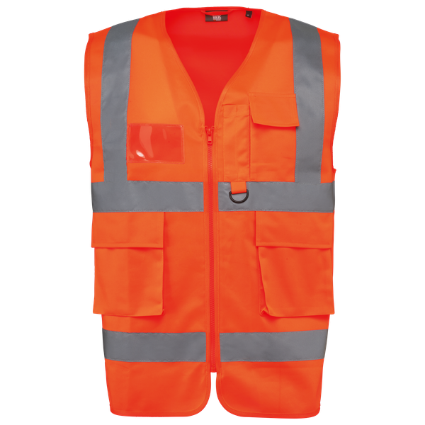 Gilet de sécurité haute visibilité recyclé avec zip unisexe Hi Viz Orange WK. Designed To Work