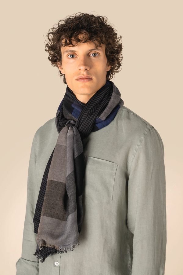 Chèche réversible unisexe Blue Patchwork / Blue Checkerboard Spasso