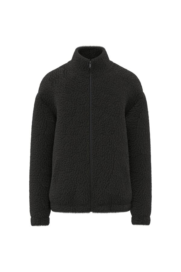 Sweat-shirt zippé à épaules tombantes en sherpa unisexe Black Spasso