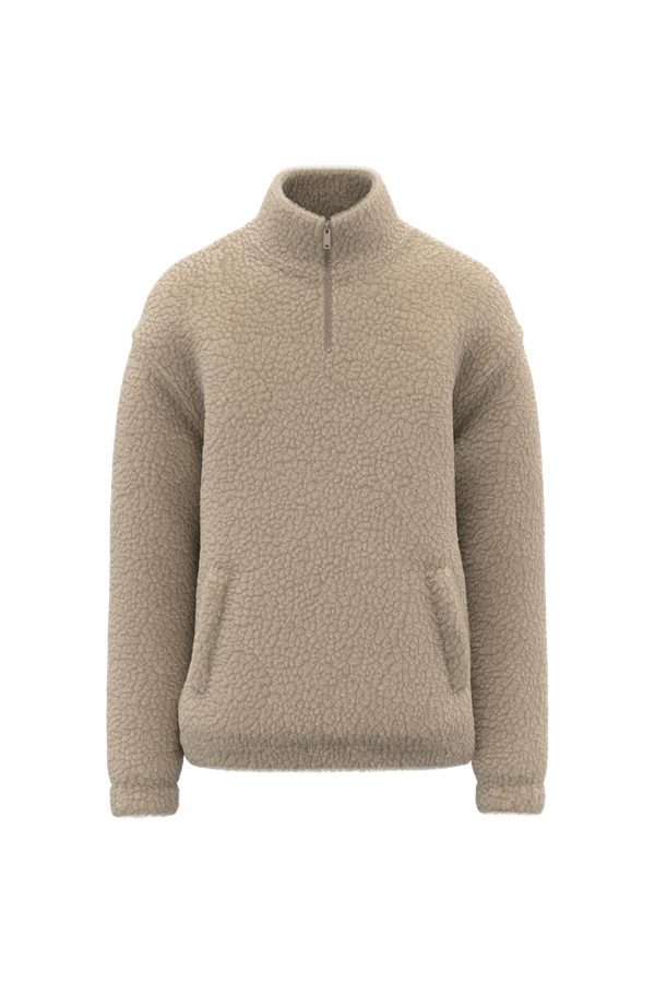 Sweat-shirt 1/4 zip à épaules tombantes en sherpa unisexe Wet Sand Spasso