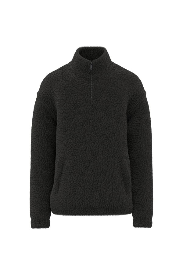 Sweat-shirt 1/4 zip à épaules tombantes en sherpa unisexe Black Spasso