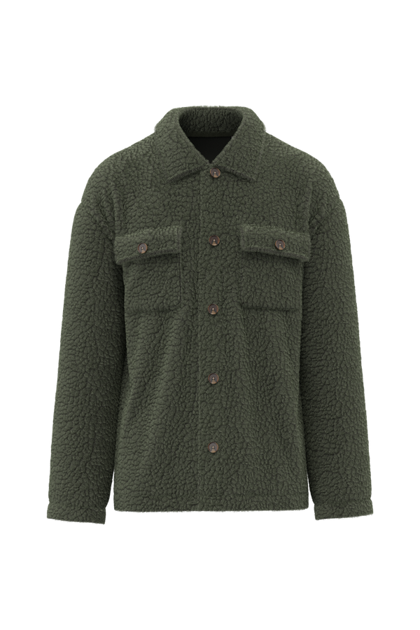 Surchemise à épaules tombantes en sherpa unisexe Forest Khaki Spasso