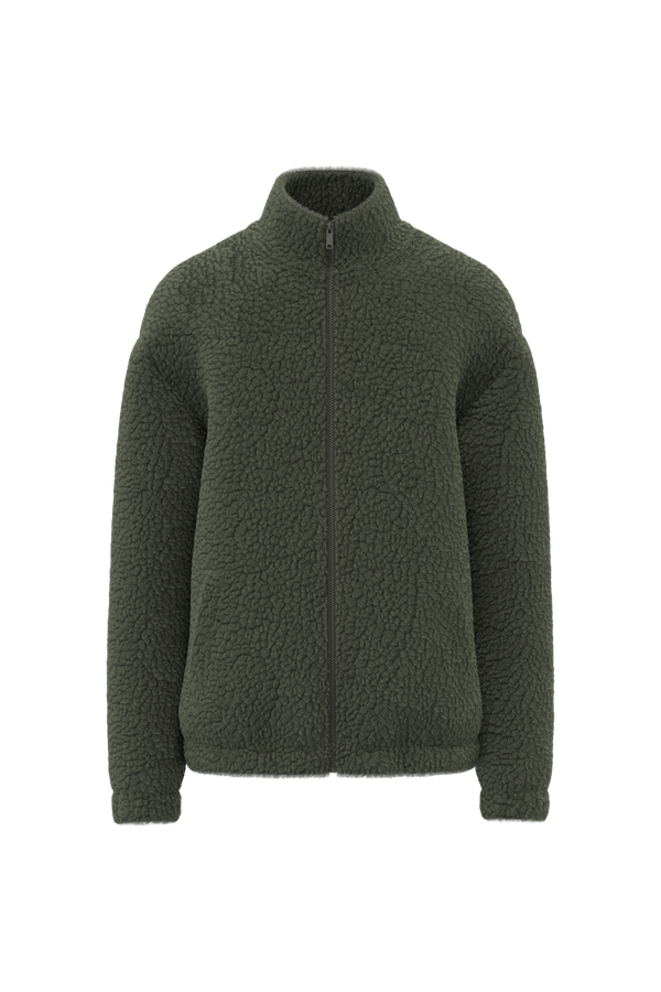 Sweat-shirt zippé à épaules tombantes en sherpa unisexe Forest Khaki Spasso
