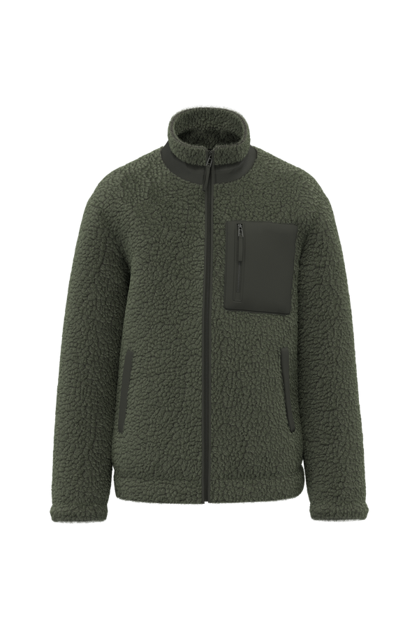 Veste écoresponsable en sherpa unisexe Forest Khaki / Dark Forest Khaki Native Spirit