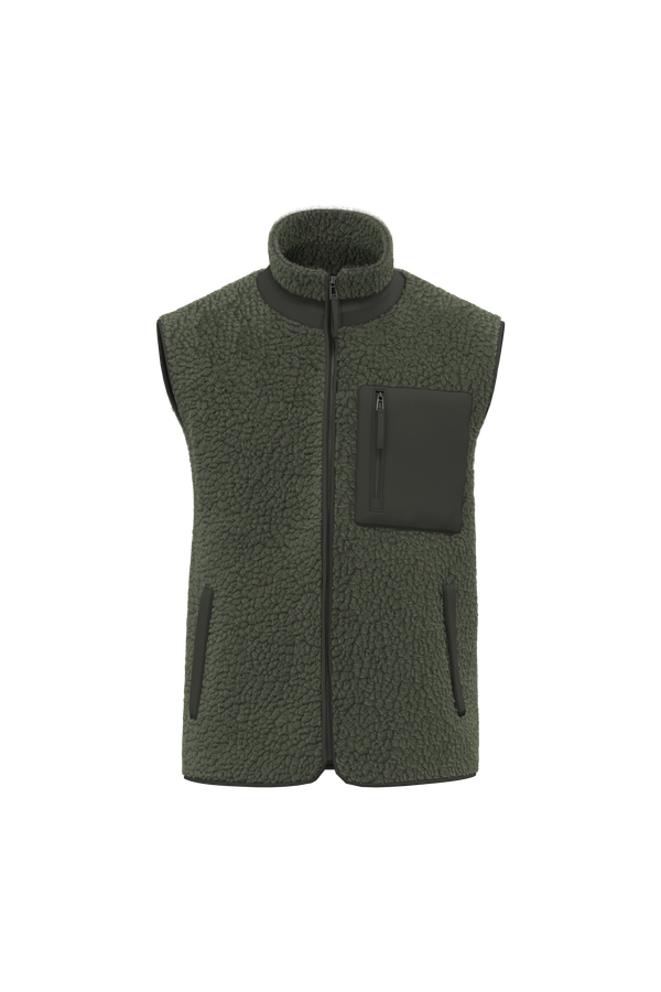 Bodywarmer écoresponsable en sherpa unisexe Forest Khaki / Dark Forest Khaki Native Spirit