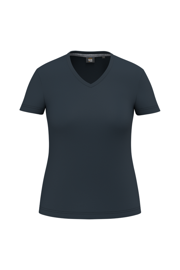 T-shirt écoresponsable col V antibactérien femme Navy WK. Designed To Work