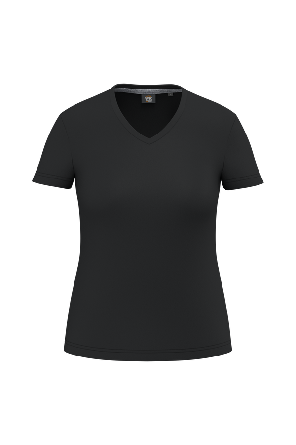 T-shirt écoresponsable col V antibactérien femme Black WK. Designed To Work