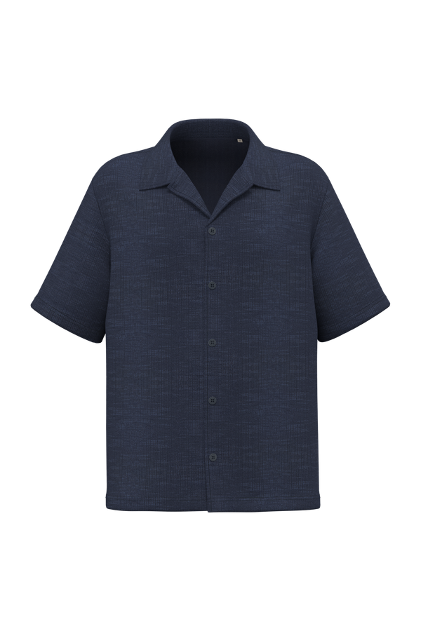 Chemise à manches courtes texturée homme Navy Blue Spasso