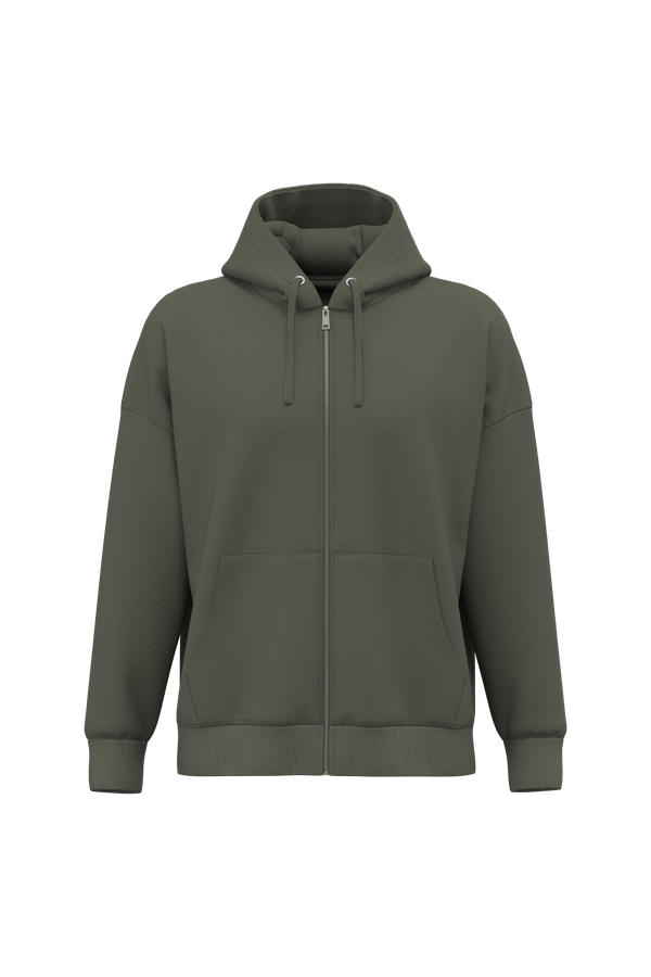 Sweat-shirt écoresponsable zippé à capuche oversize unisexe Organic Khaki Native Spirit