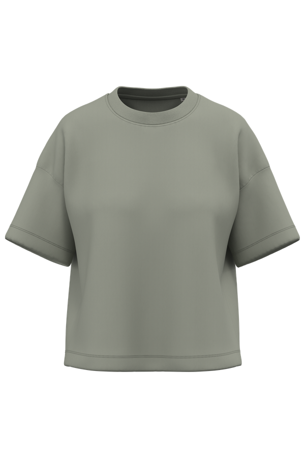 T-shirt écoresponsable boxy à épaules tombantes femme Almond Green Native Spirit