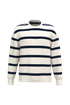 Sweat-shirt écoresponsable à col rond à rayures et épaules tombantes unisexe Ivory/ Navy blue stripes Native Spirit